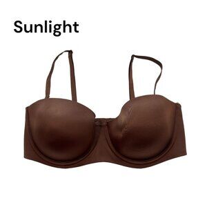 SAVAGE X FENTY Women SZ 38D Dark Brawn Satin Strapless Balconette bra Ajt Strap